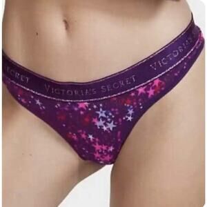 NWT VICTORIA'S SECRET PURPLE RED PINK STAR LOGO THICK WAISTBAND THONG PANTIES XL
